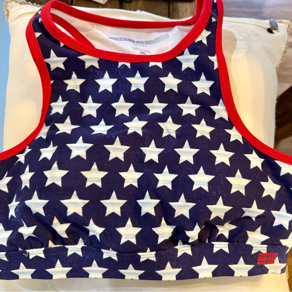Americana Tommy Hilfiger Red/White/Blue Star Patterned Sports Bra Size S w pads